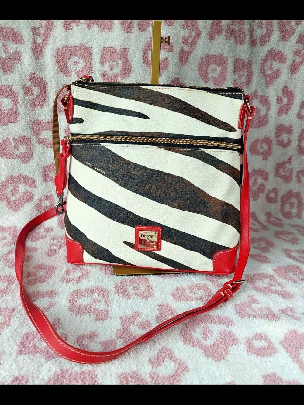 Dooney & Bourke Black and White Zebra Crossbody with Red Trim